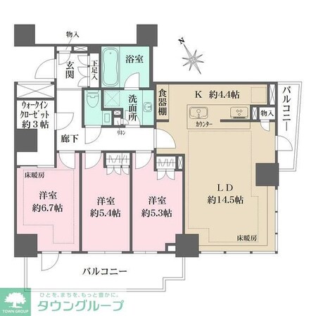 ザ・パークハウス三田ガーデン タワー棟の物件間取画像